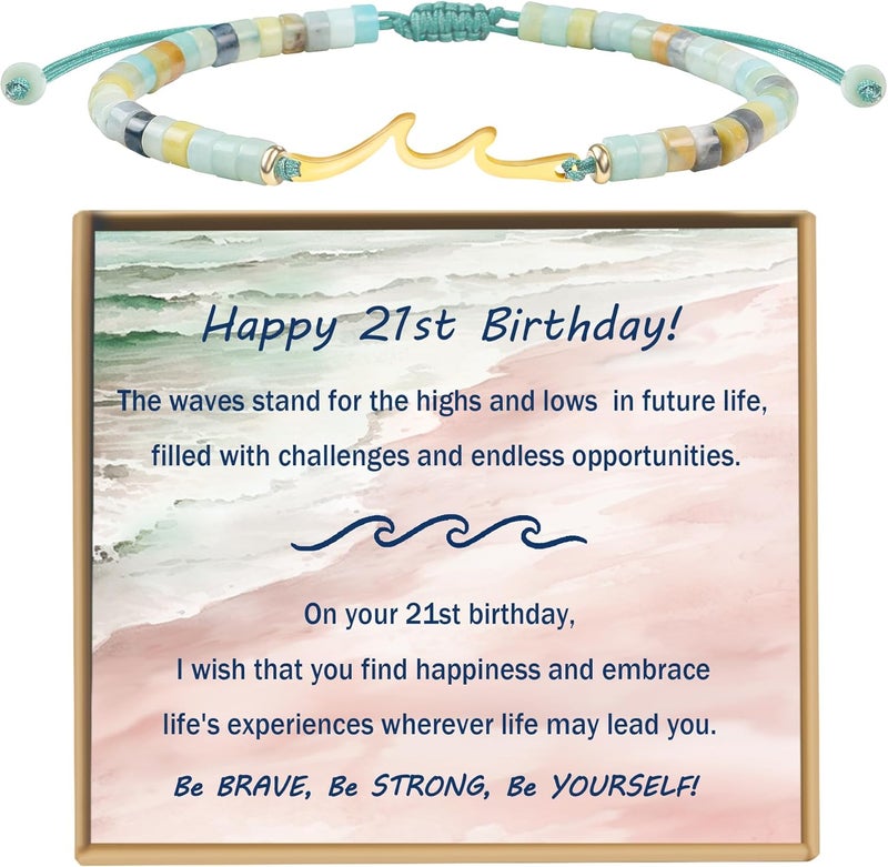 Sereney Birthday Gifts for Women, Wave Bracelet as 13th 16th 18th 21st 40th 50th 60th Birthday Gifts for Girls, Adjustable Natural Stone Bracelet as Valentines Day Gifts for Teen Girls Gifts Idea - Image 1